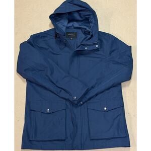 Banana Republic Rain Jacket Men’s Medium Navy Blue Hooded Lined Parka Outdoor